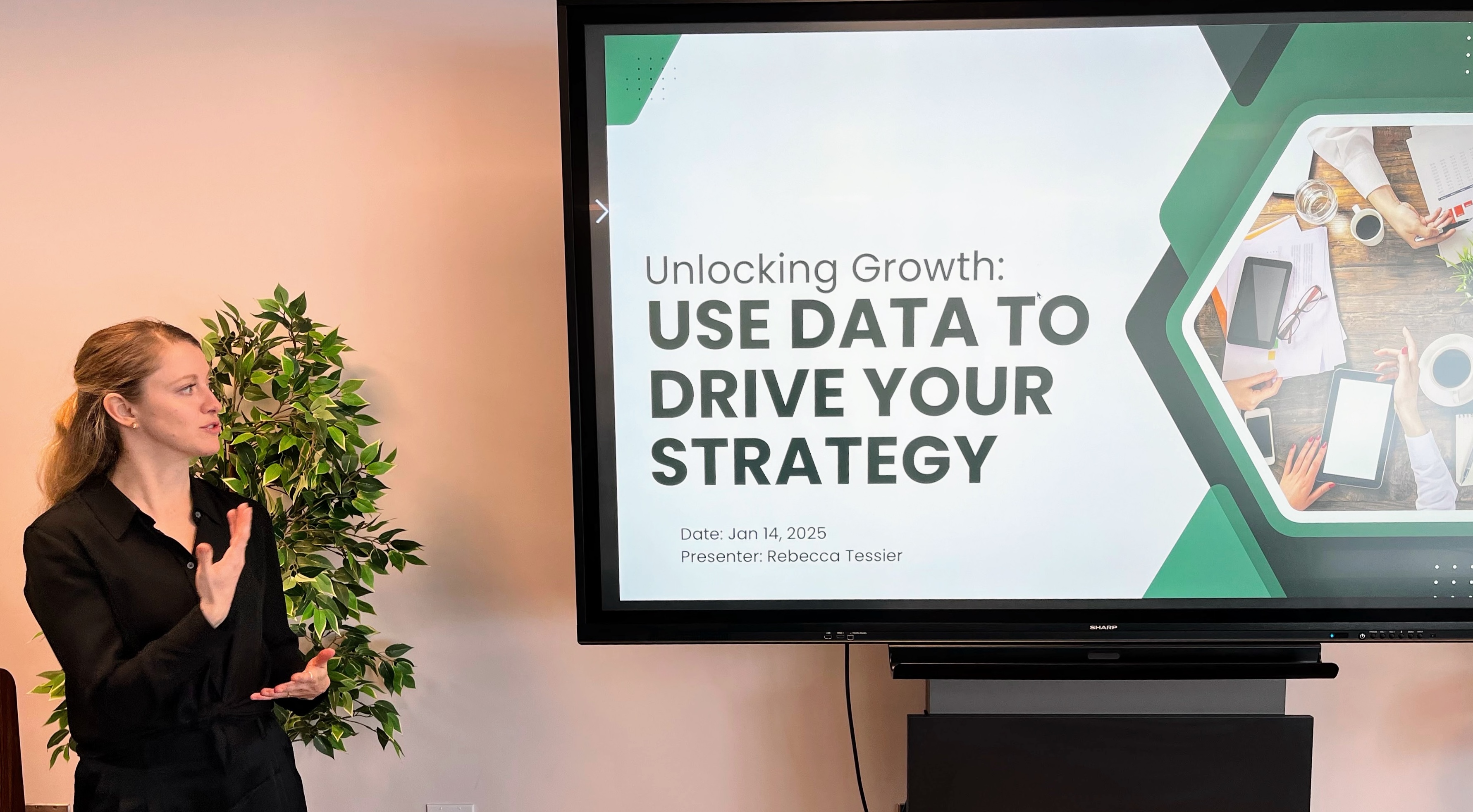 Rebecca Tessier presenting Unlocking Growth: Use Data to Drive Your Strategy